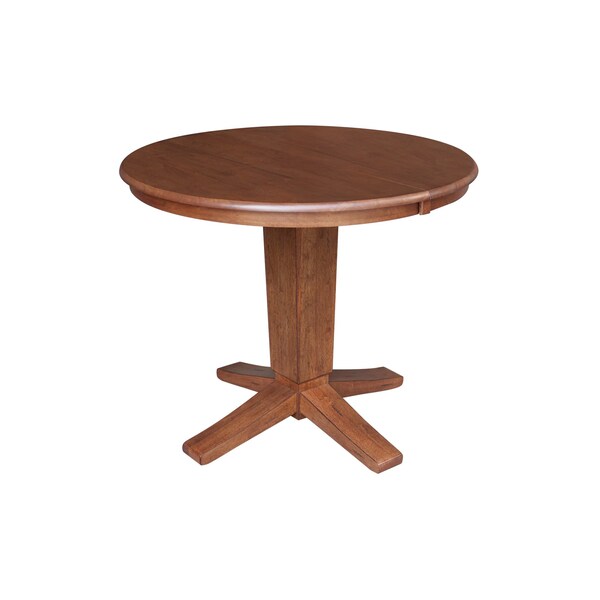 International Concepts 36 in. Solid Wood Round Top Pedestal Table w/12 in. Leaf-30.1 in.High-Dining Height, Distressed Oak K42-36RXT-23B - main